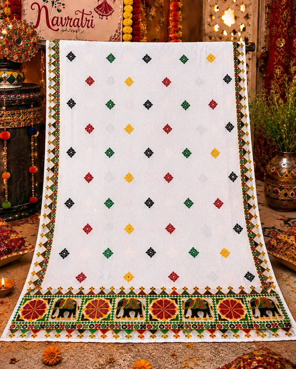 White_Chanderi_Embroidered_Elephant_Border_Dupatta.