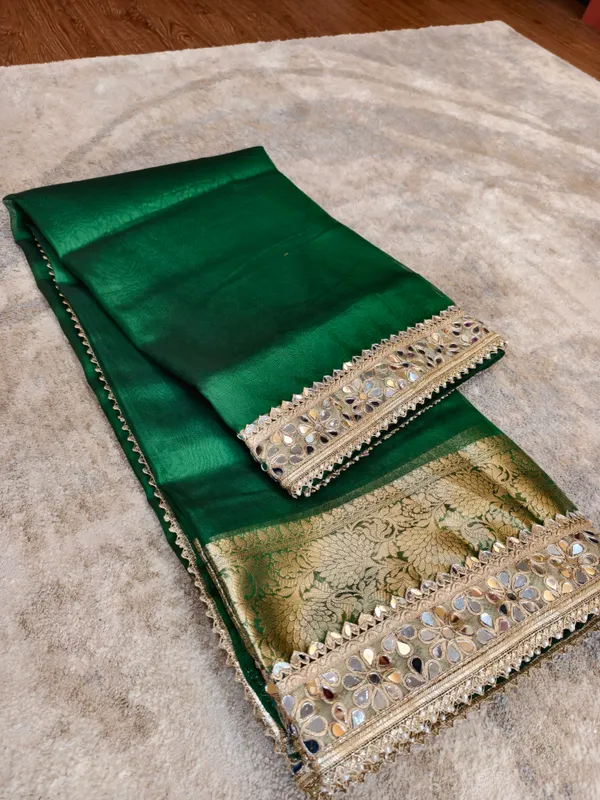 Bottle_Green_Tissue_Silk_Mirror_Work_Banarasi_Saree_For_Women