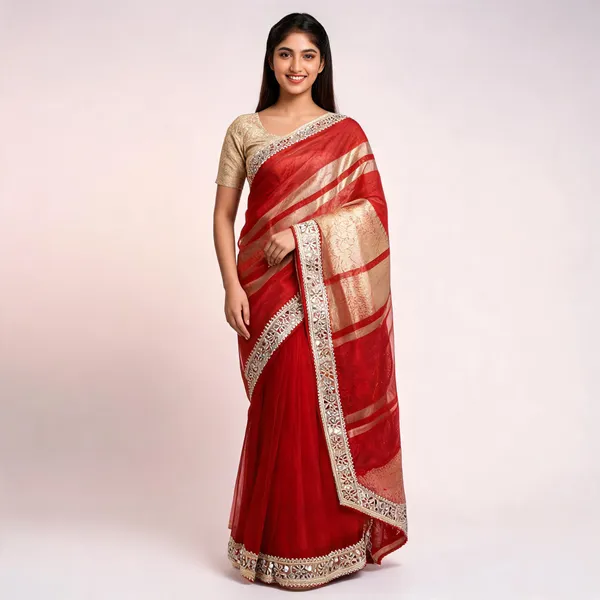 Red_Tissue_Silk_Mirror_Work_Banarasi_Saree_For_Women