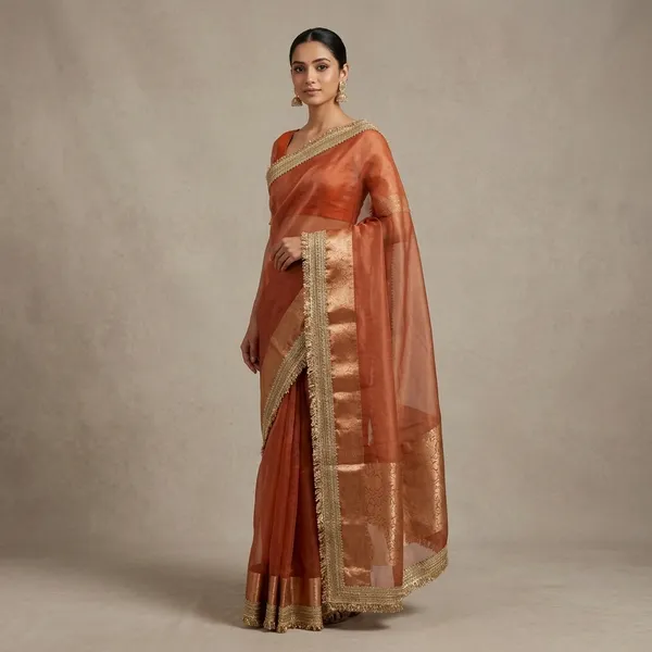Peach_Tissue_Silk_Embellished_Banarasi_Saree_For_Women