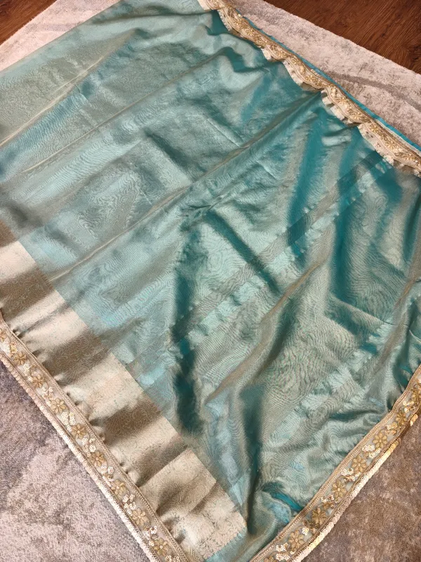 Teal_Tissue_Silk_Floral_Border_Saree_For_Women