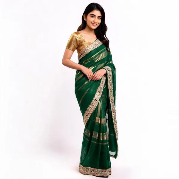 Bottle_Green_Tissue_Silk_Mirror_Work_Banarasi_Saree_For_Women