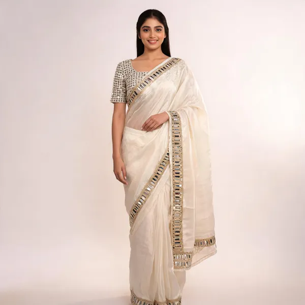 White_Shimmery_Tissue_Mirror_Work_Sequin_Saree_For_Women