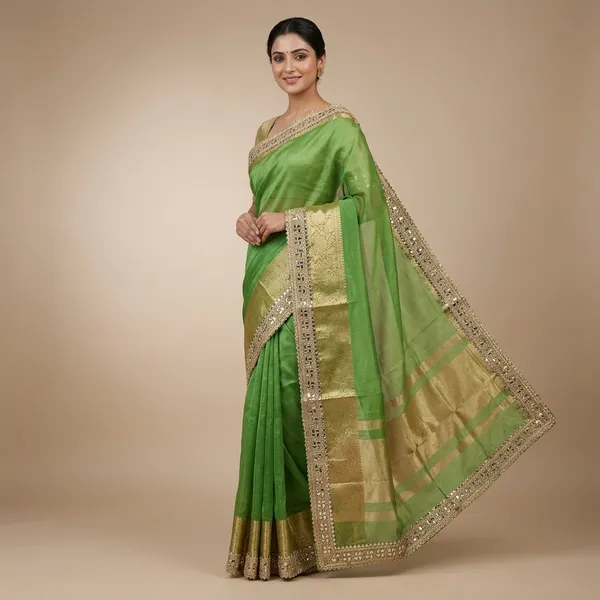 Green_Tissue_Silk_Mirror_Work_Banarasi_Saree_For_Women