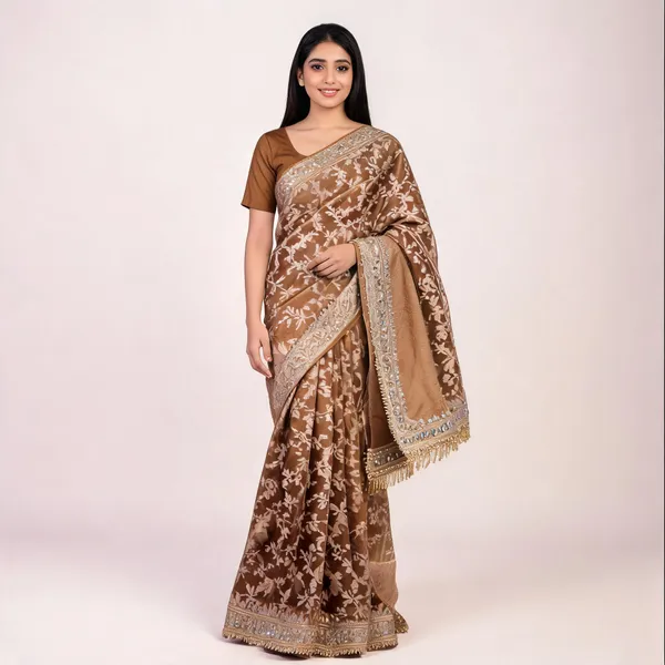 Brown_Tissue_Silk_Floral_Woven_Banarasi_Saree_For_Women