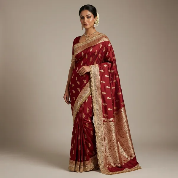 Maroon_Satin_Silk_Floral_Woven_Banarasi_Saree_For_Women