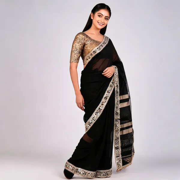 Black_Tissue_Silk_Mirror_Work_Banarasi_Saree_For_Women