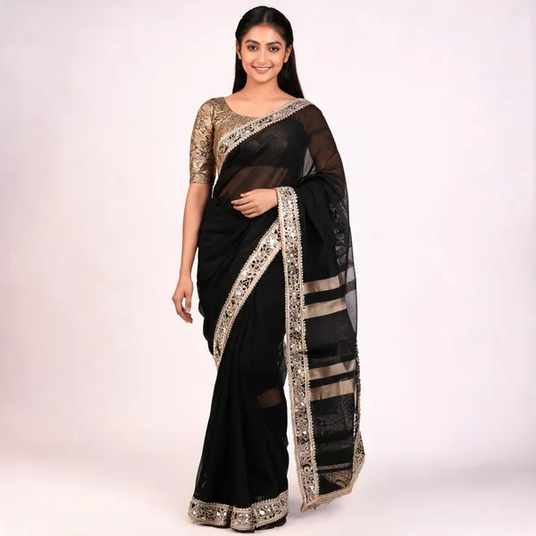 Black_Tissue_Silk_Mirror_Work_Banarasi_Saree_For_Women