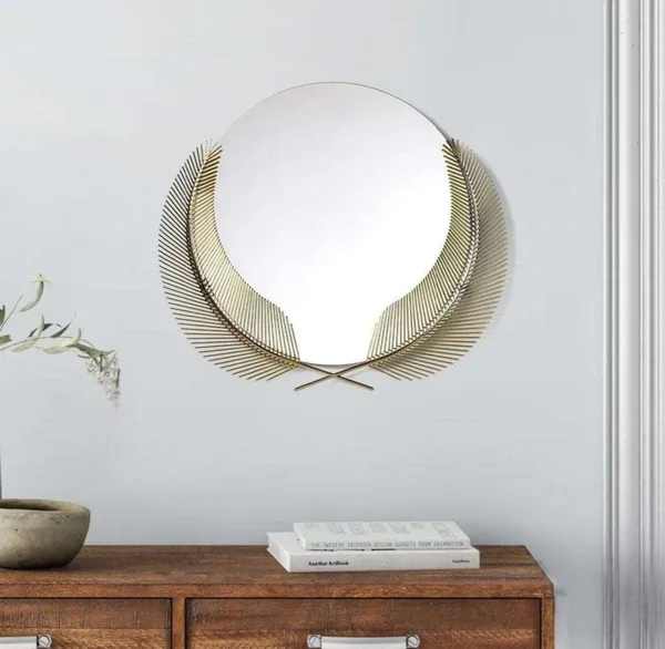 Iron_Contemporary_Feather_Design_Round_Wall_Mirror