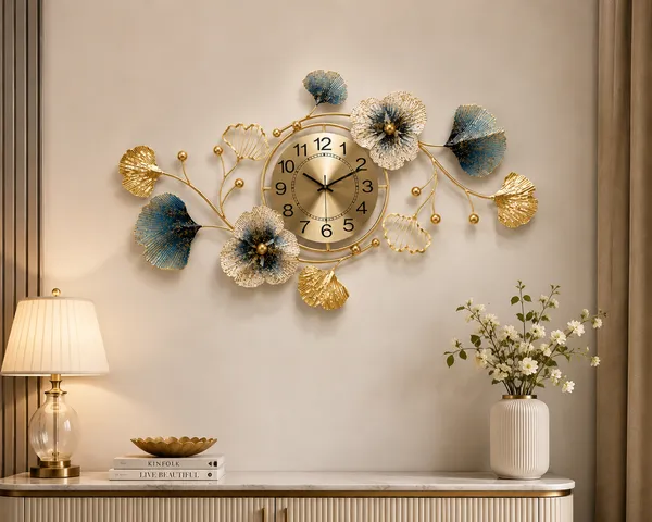 Luxury_Gold_&_Blue_Floral_Wall_Clock