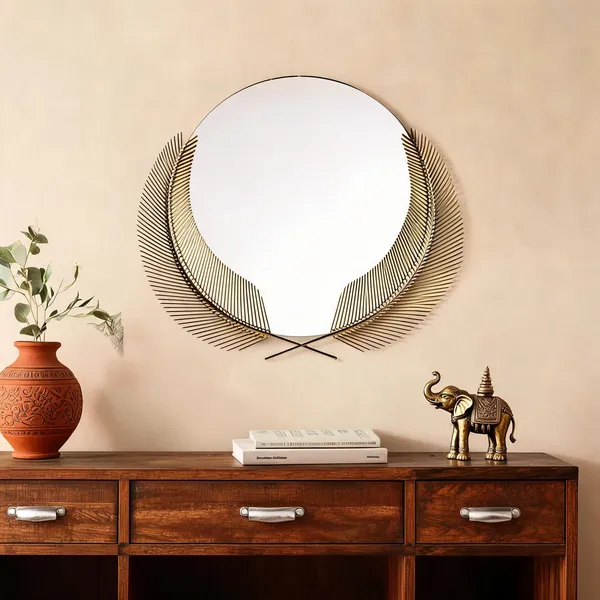 Iron_Contemporary_Feather_Design_Round_Wall_Mirror