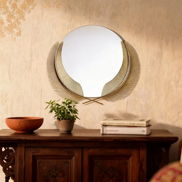 Iron_Contemporary_Feather_Design_Round_Wall_Mirror