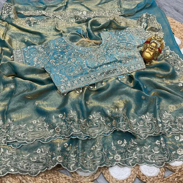 Teal_Cotton_Embroidered_Saree_For_Women
