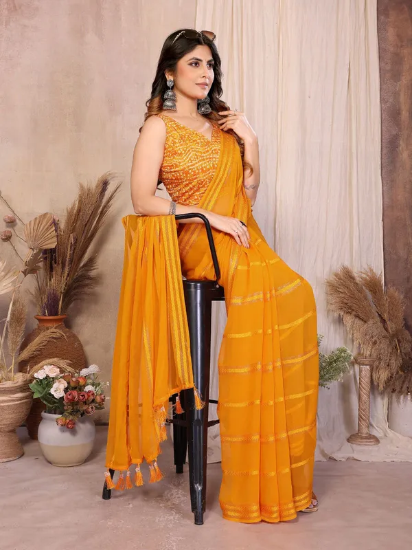 Yellow_Cotton_Striped_Saree_For_Women