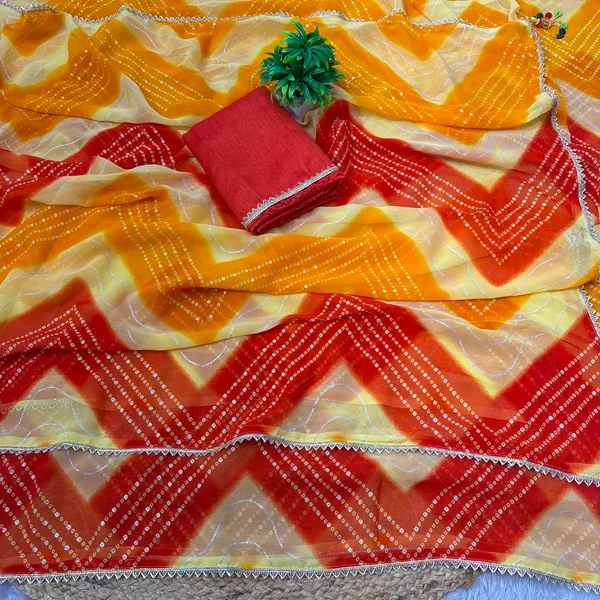 Orange_Red_Cotton_Bandhani_Print_Saree_For_Women