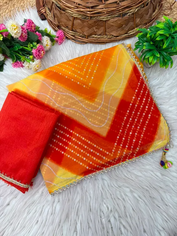 Orange_Red_Cotton_Bandhani_Print_Saree_For_Women
