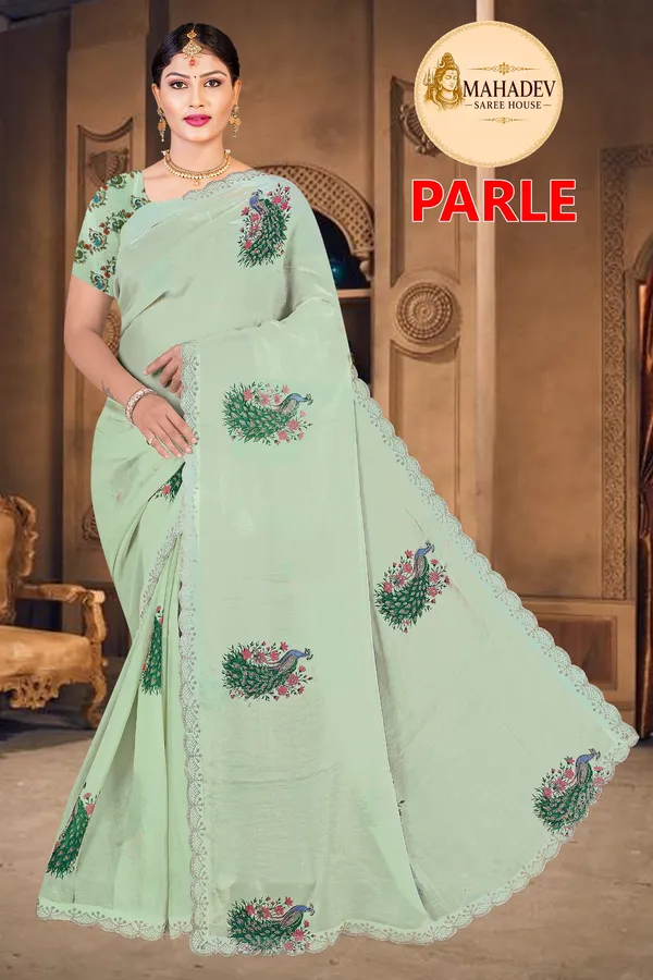 Mint_Green_Cotton_Floral_Peacock_Print_Saree_For_Women