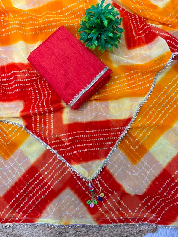 Orange_Red_Cotton_Bandhani_Print_Saree_For_Women
