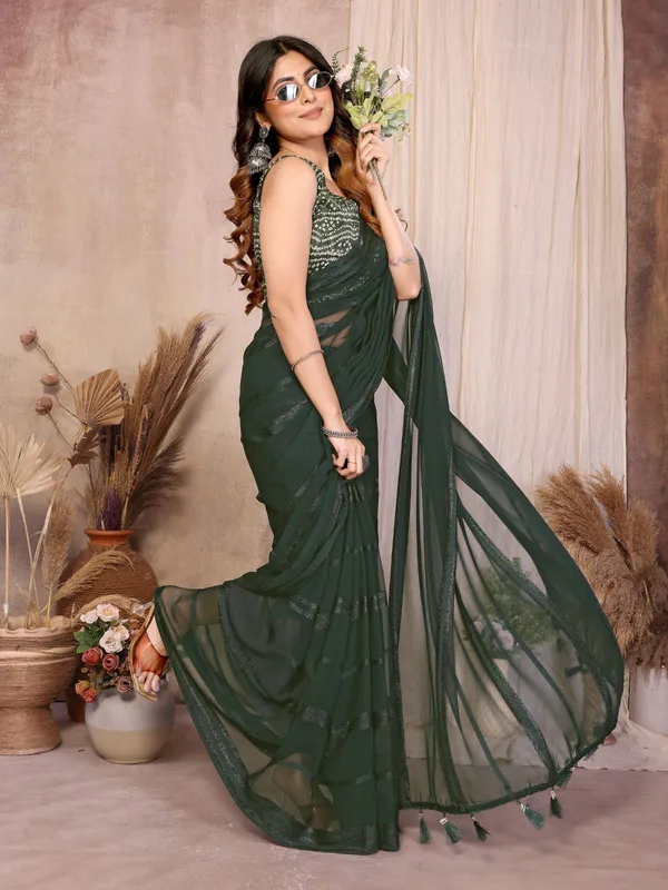 Dark_Green_Cotton_Embellished_Saree_For_Women