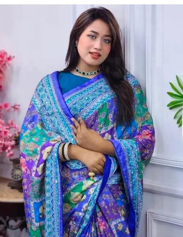Blue_Multicolour_Cotton_Floral_Paisley_Print_Saree_For_Women