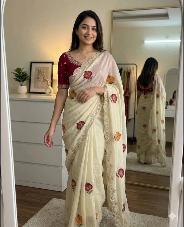 Cream_Cotton_Floral_Motif_Saree_For_Women