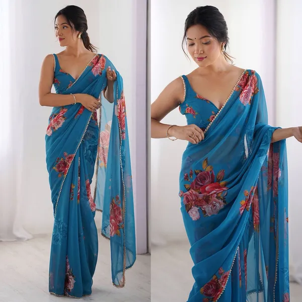 Blue_Cotton_Floral_Print_Saree_For_Women
