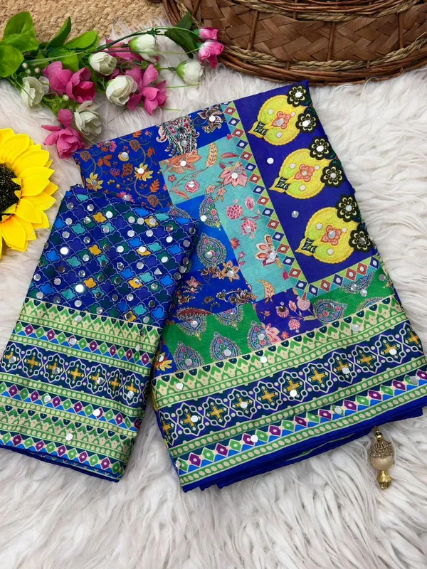 Blue_Multicolour_Cotton_Floral_Paisley_Print_Saree_For_Women