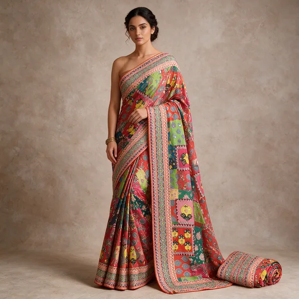 Multicolour_Cotton_Floral_Paisley_Print_Saree_For_Women