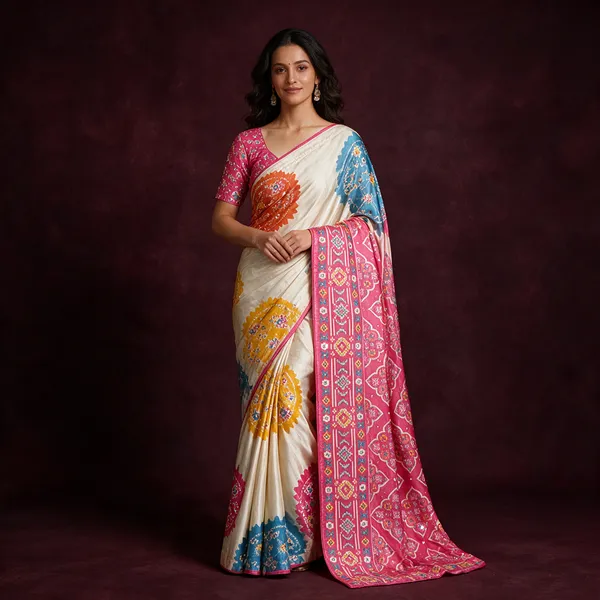 Pink_Cotton_Floral_Medallion_Print_Saree_For_Women