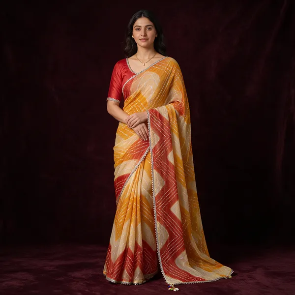 Orange_Red_Cotton_Bandhani_Print_Saree_For_Women