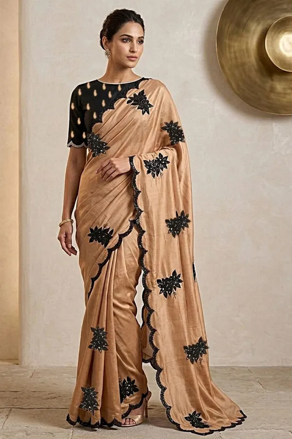 Beige_Cotton_Floral_Embellished_Scalloped_Border_Saree_For_Women