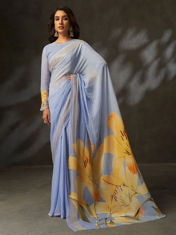 Blue_Cotton_Floral_Print_Saree_For_Women