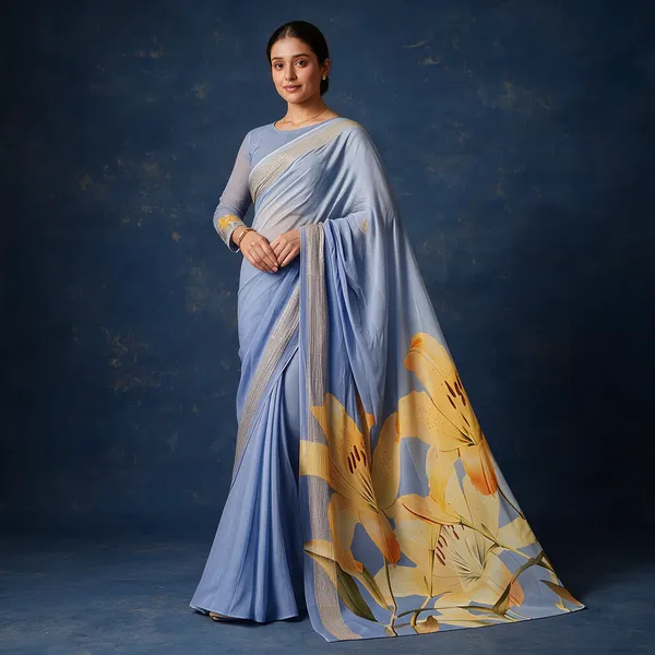 Blue_Cotton_Floral_Print_Saree_For_Women