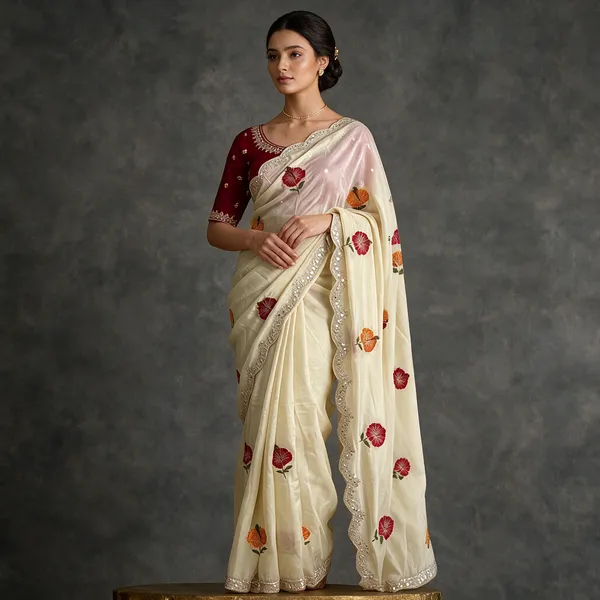 Cream_Cotton_Floral_Motif_Saree_For_Women