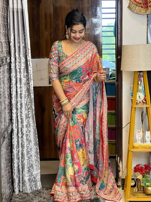 Multicolour_Cotton_Floral_Paisley_Print_Saree_For_Women