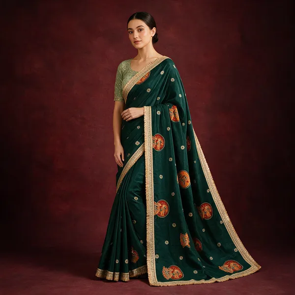 Green_Cotton_Paisley_Print_Saree_For_Women