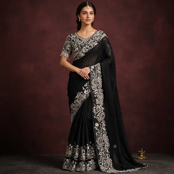Black_Cotton_Embroidered_Saree_For_Women