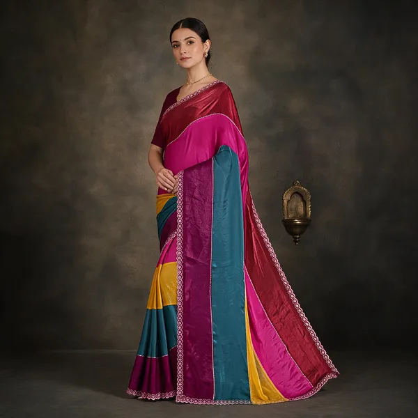 Multicolour_Cotton_Contrast_Panel_Saree_For_Women