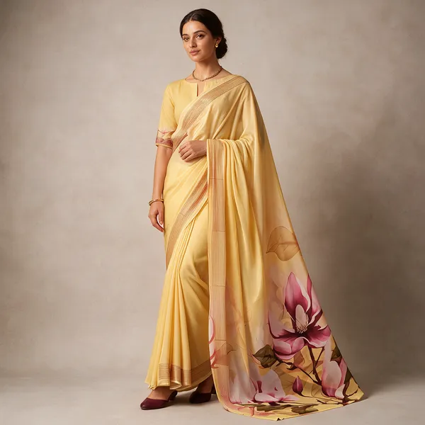 Yellow_Cotton_Floral_Pallu_Saree_For_Women