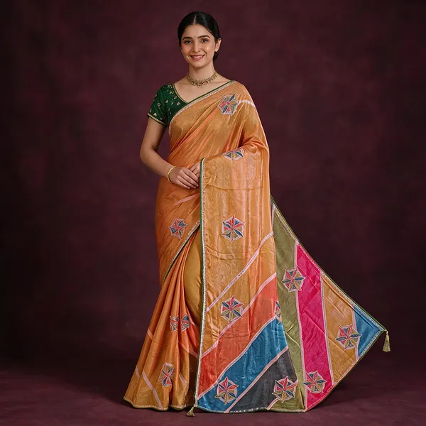 Brown_Cotton_Floral_Print_Saree_For_Women