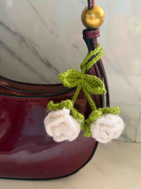 White_100%_Premium_Cotton_Yarn_4-Ply_Crochet_Bag_Charm_For_Bags_&_Accessories