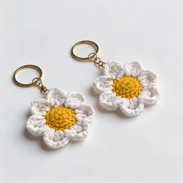 White_100%_Premium_Cotton_Yarn_4-Ply_Crochet_Keychain_For_Bags_&_Accessories