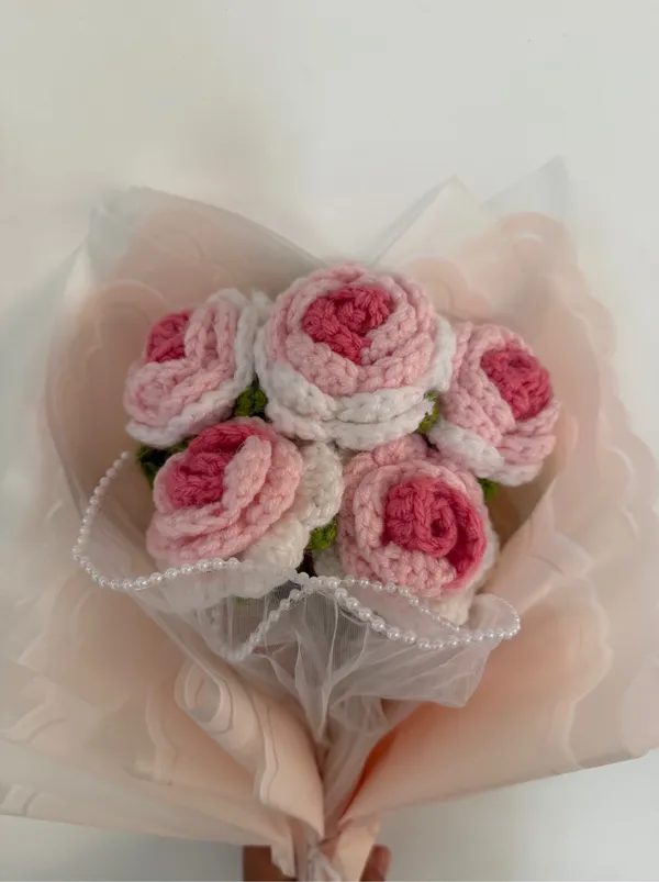 Pink_100%_Premium_Cotton_Yarn_4-Ply_Crochet_Flower_Bouquet_For_Gifting