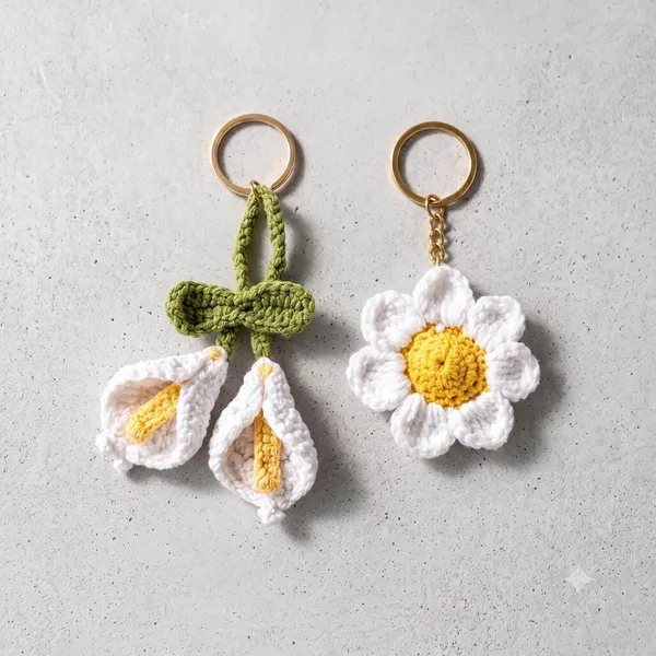 White_100%_Premium_Cotton_Yarn_4-Ply_Crochet_Keychain_For_Bags_&_Accessories_(pack_of_2)
