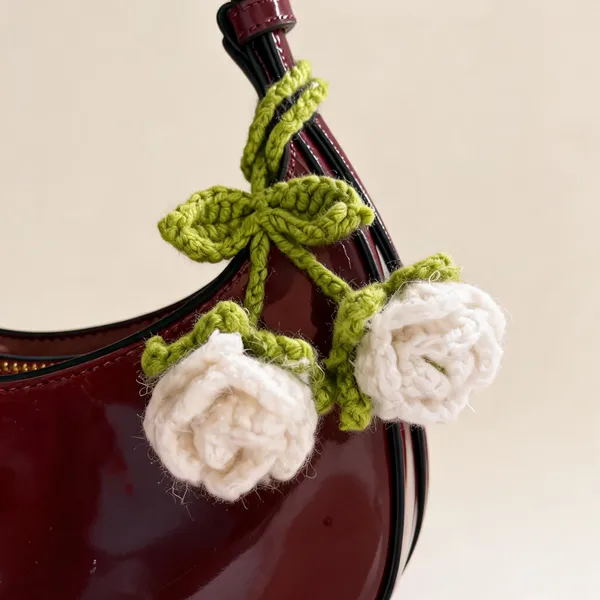 White_100%_Premium_Cotton_Yarn_4-Ply_Crochet_Bag_Charm_For_Bags_&_Accessories
