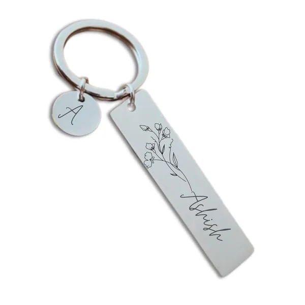 Stainless_Steel_Bar_Keychain_With_Initial_Charm