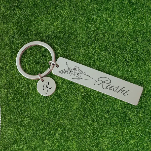 Stainless_Steel_Bar_Keychain_With_Initial_Charm