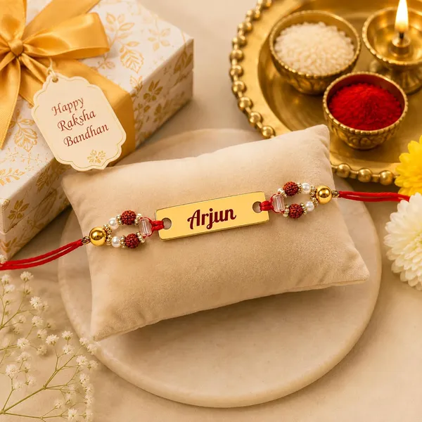 Name_Rakhi_With_Rudraksha_And_Pearl_Beads