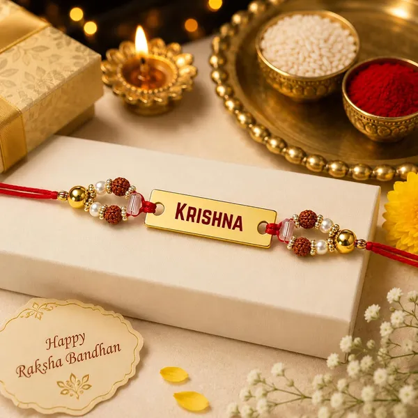 Name_Rakhi_With_Rudraksha_And_Pearl_Beads