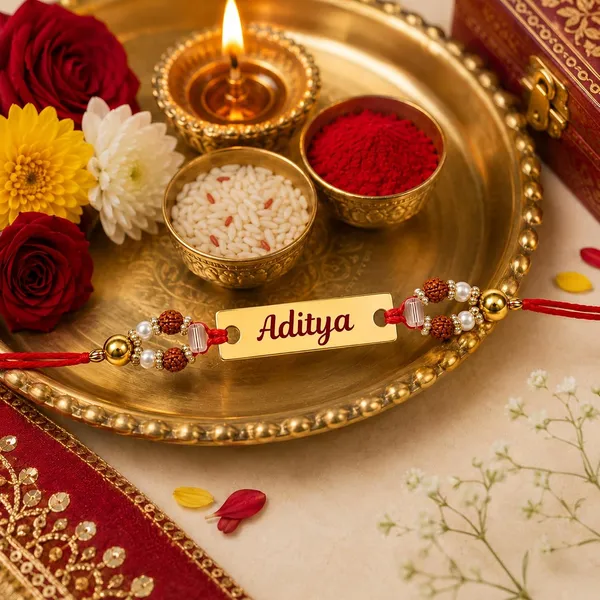 Name_Rakhi_With_Rudraksha_And_Pearl_Beads
